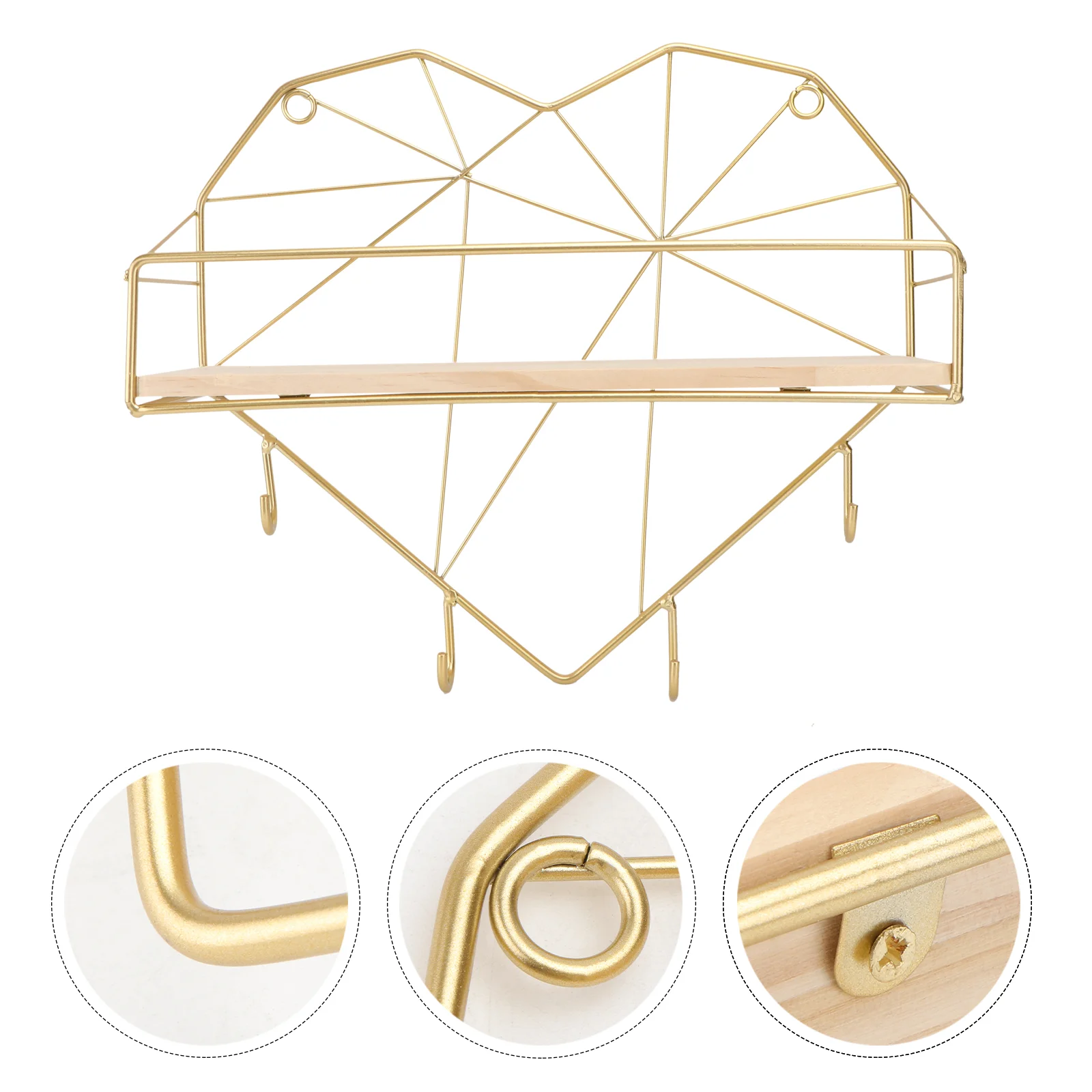 

1PC Storage Rack Heart Shape Wall Mount Shelf with Hook Wall Ornament