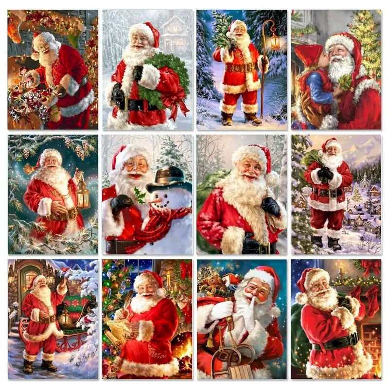 GATYZTORY Acrylic Frame Diy Painting By Numbers Santa Claus DIY Gift Wall Art Picture Coloring By Numbers For Christmas Home Dec