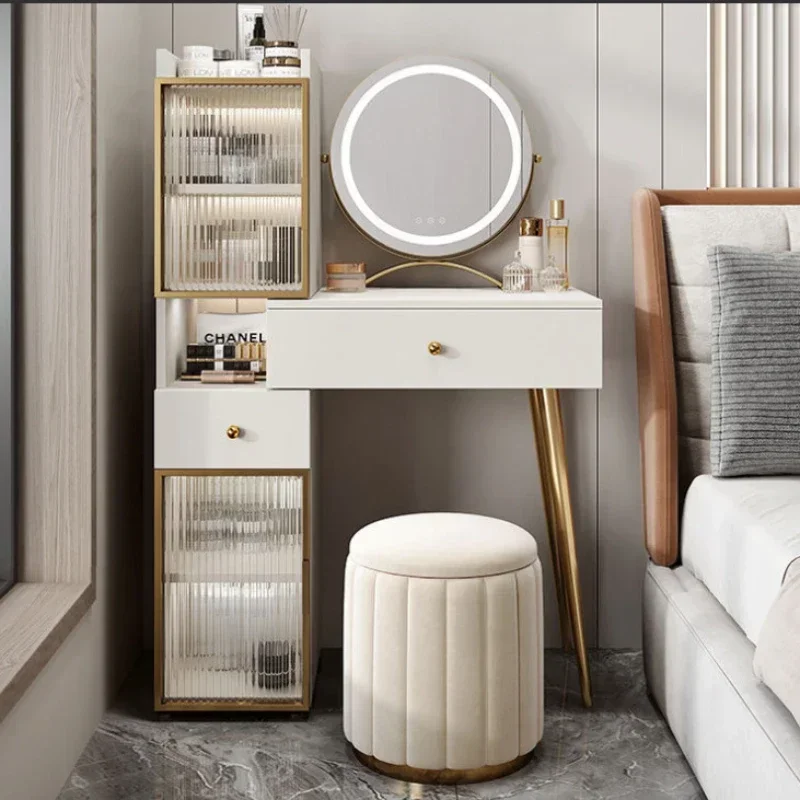 Женский зеркальный комод бежевый водонепроницаемый белый туалетный столик для
