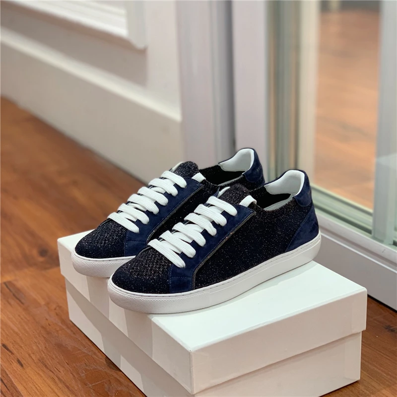 Spring and Autumn New Deerskin Knitted Mesh Breathable Casual Sneakers Lace up Walking Flat Shoes Women's Shoes luxury loafers