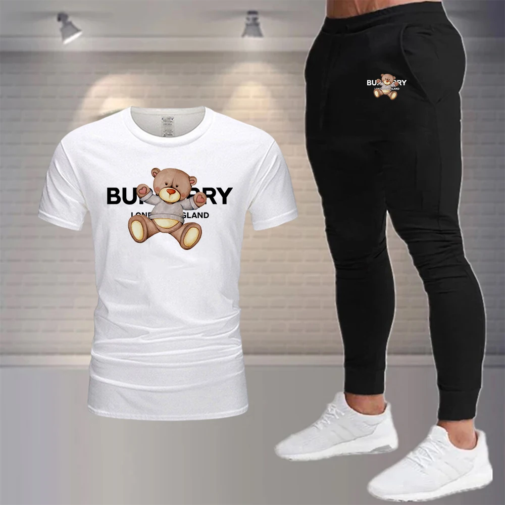 

Костюм спортивный мужской повседневный, тенниска и штаны, роскошный брендовый комплект с принтом и короткими рукавами, спортивная одежда для бега