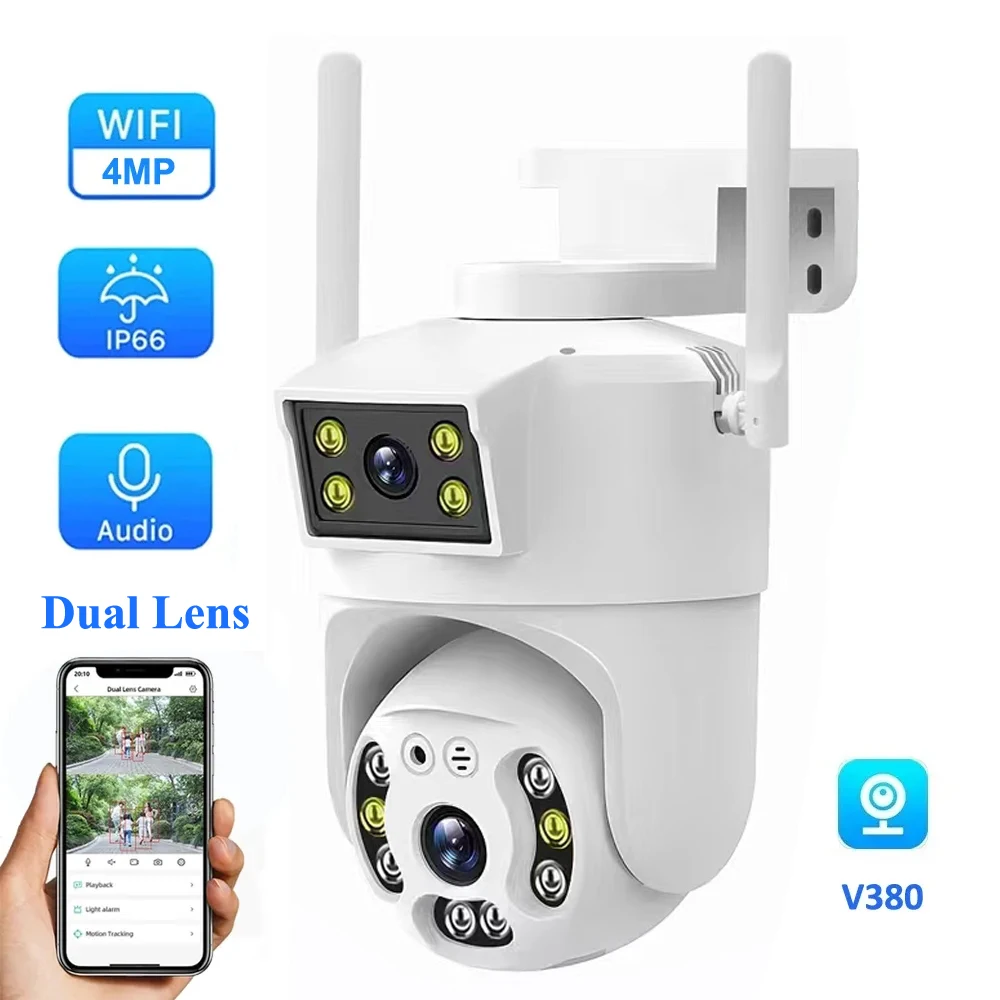 

V380 4MP WiFi PTZ Camera Dual Lens Outdoor Waterproof Camera Auto Tracking Two Way Audio Color Night Vision Security Camera