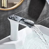chrome white basin faucet deck mounted waterfall bathroom vessel sink mixer tap single handle hot cold water tap bathtub faucet