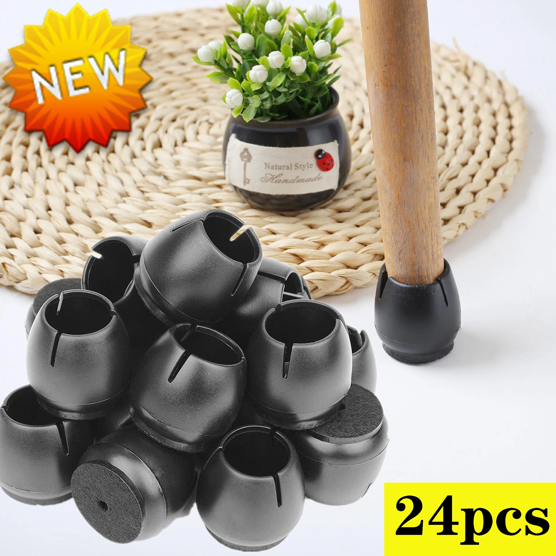 

24pcs Chair Foot Cover Black Furniture Legs Feet Caps Silicon Floor Protector Pad Anti-slip Table Leg Wood Floor Protection