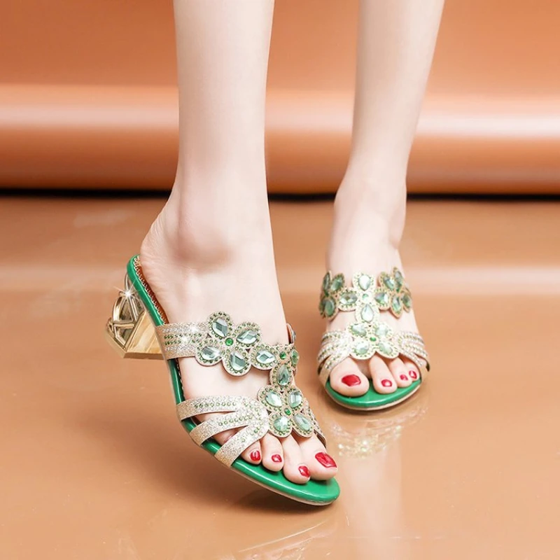 

Bling Women Sandals Summer Fashion High Heel Sandals Crystal Casual Ladies Shoes High Heels Rhinestone Slippers Zapatos Mujer