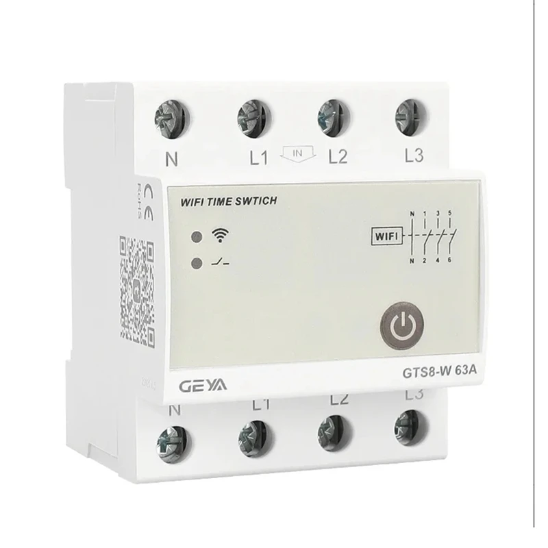Фото GEYA GTS8-W 4P Smart Wi-Fi Time Switch DIN-рейка Умный дом Беспроводной пульт дистанционного управления через приложение Tuya AC220V 63A №1
