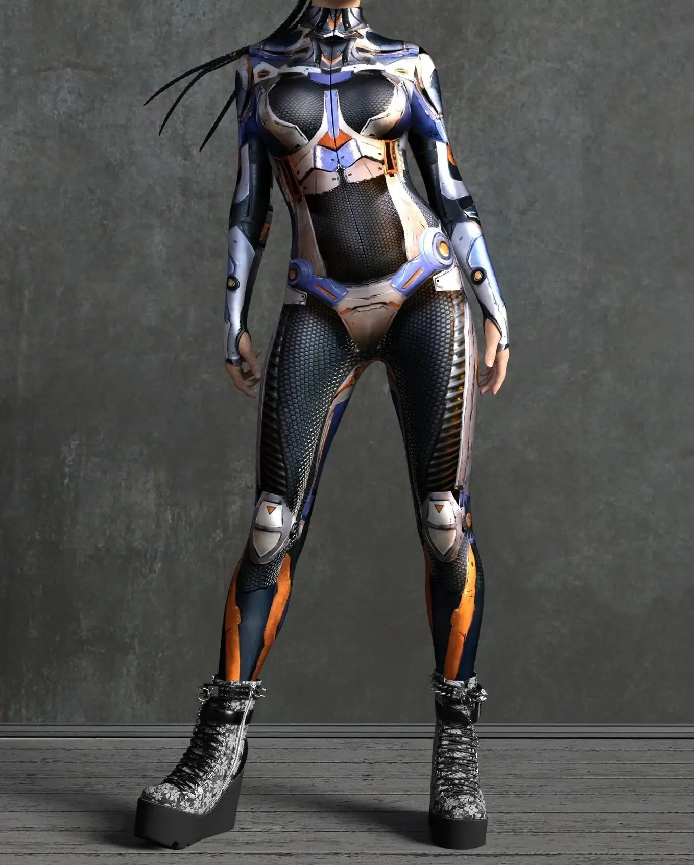 Женский комбинезон Cyber Armor с 3D принтом на Хэллоуин панк косплей костюм зентай