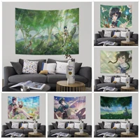 genshin impact venti colorful tapestry wall hanging japanese wall tapestry anime wall hanging home decor