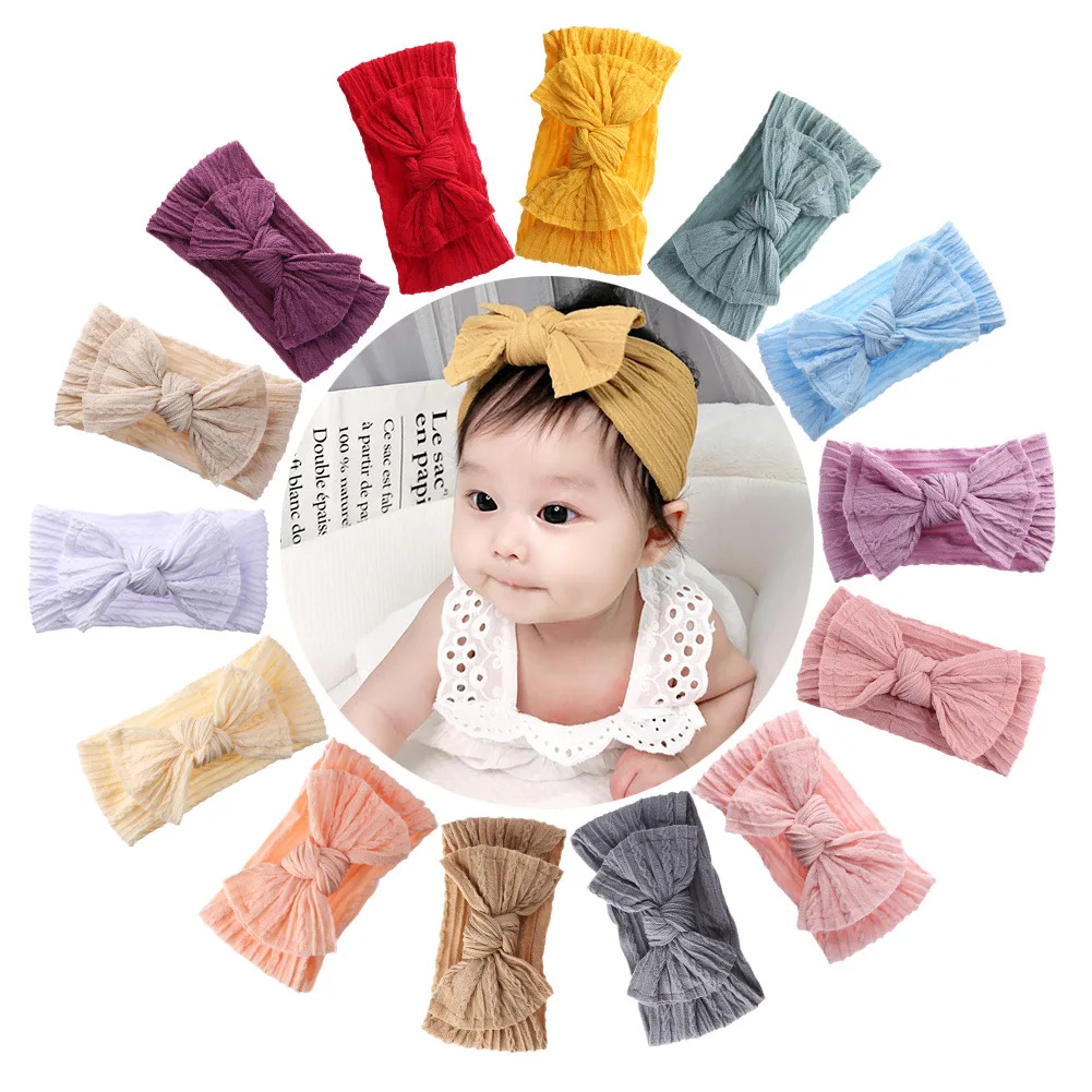 

Nylon Printed Cable Bow Baby Headband Children Soft Headwear Cables Turban for Newborn Elastic Headwrap Baby Hair Accessories