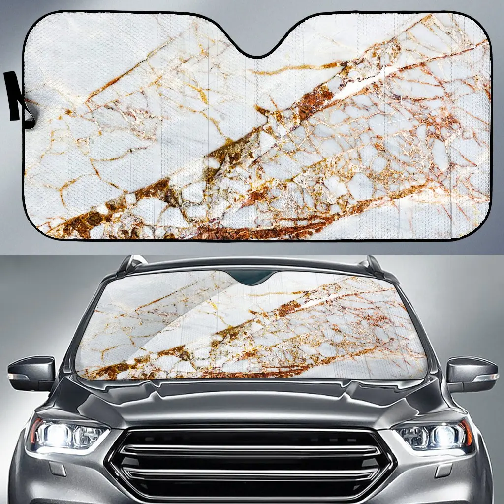 

White Gold Grunge Marble Print Car Sun Shade
