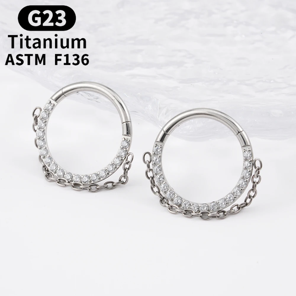 

Pierced Nose Ring Clicker Septum Hinge Section Wholesale Welding Chain Zircon Tragus Cartilage Earring G23 Titanium Body Jewelry