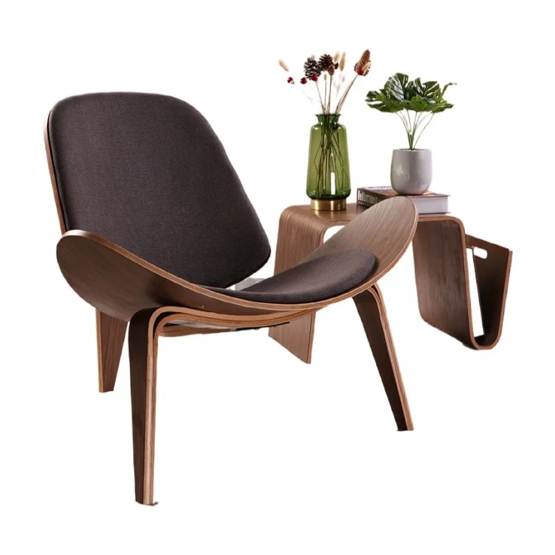 

Hans Wegner Style Three-Legged Shell Chair Ash Plywood Fabric Upholstery Living Room Furniture Modern Lounge Shell Chair Replica