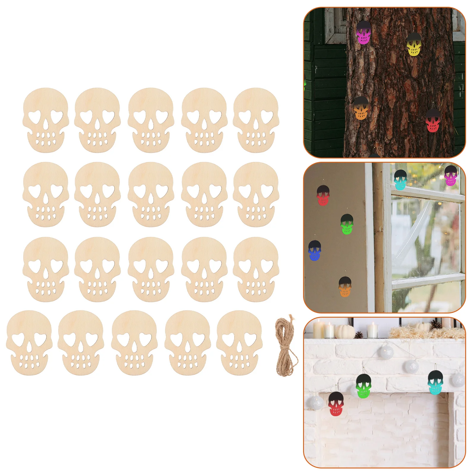 

Skull Hanging Ornaments Wooden Wood Cutouts Tags Pendant Gift Decor Decoration Slices Unfinished Decors Crafts Party