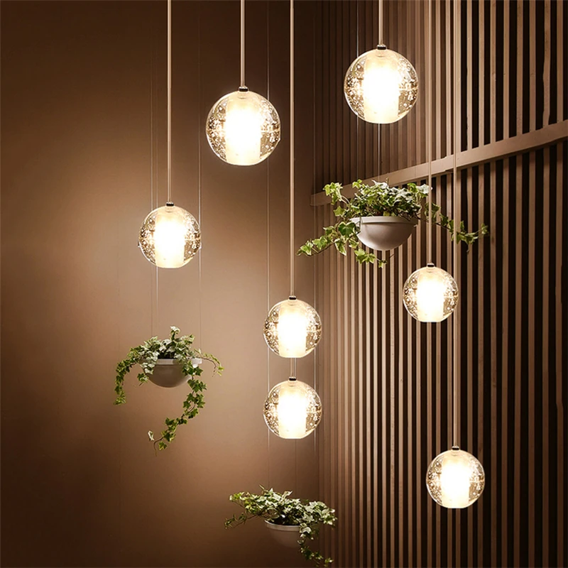 

Modern Crystal Ball LED Pendant Lights Home Decor Pendant Lamps Living Room Restaurant Hotel Villa Stairs Hanging Lamps Fixtures