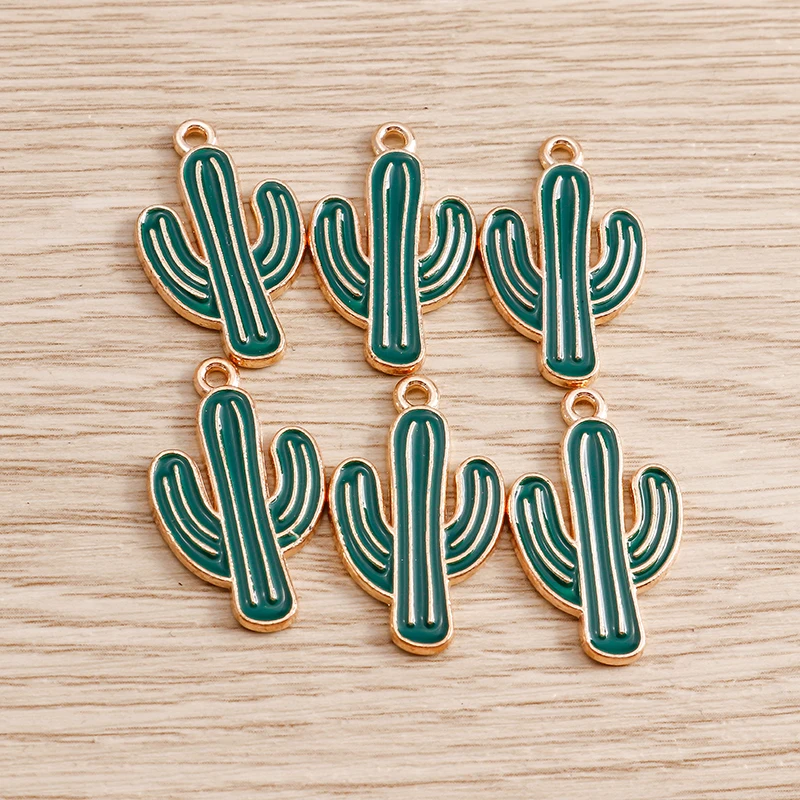 

10pcs 14x24mm Cute Plant Charms Alloy Enamel Cactus Charms Pendants for Jewelry Making DIY Earrings Necklaces Crafts Accessories