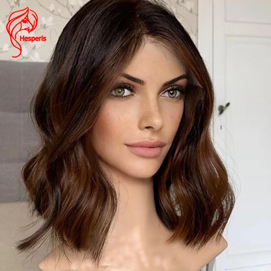 Hesperis Human Hair Lace Front Wig BrazilianDark Brown with Warm Auburn Balayage Glueless 13x6 Lace Front Wigs for Black Women
