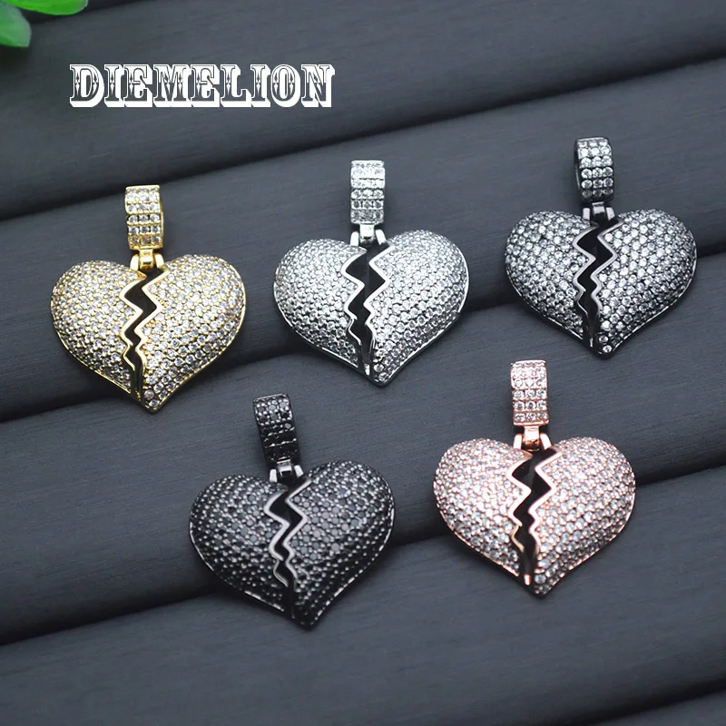 

Large Broken Heart Pendant Charm for Necklace Cubic Zirconia Copper Gold Plated Accessories for Jewelry Making 5pc/lot