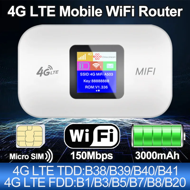 

4G Mini LTE Router Wireless Wifi Portable Modem Outdoor Hotspot Pocket Mifi Sim Card Slot Repeater WPS Connect 150mbps 3000mah