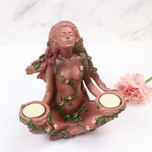 Resin Forest Protector Balance Of Nature Candle Holder Goddess Female Candlestick Ornament Figurine Statue Home Decor Room Decor