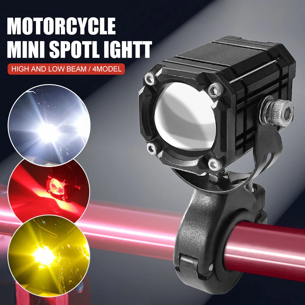 

1Pair 20W Motorcycle Spot Light Auxiliary LED Pod Projector Light White Yellow and Red High And Low Beam Laser Light Devil's Eye