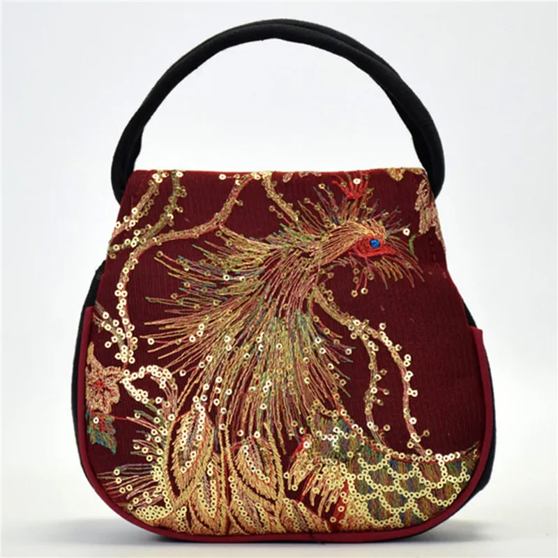 

Women Handbag Handmade Embroidery Peacock Bohemian Ethnic Style Retro Handbag Large Capacity Tote Lady Messenger Bag