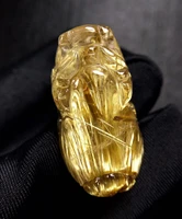 natural gold rutilated quartz carved pendant necklace 29 515 713mm pi xiu ball yellow rutilted women men jewelry aaaaaaa