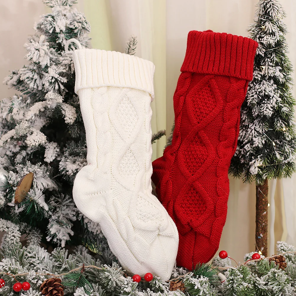 

43*16CM Sock Christmas Stockings Gift Bag Santa Candy Decoration Elastic Floral Hanging Lovely White/green/red