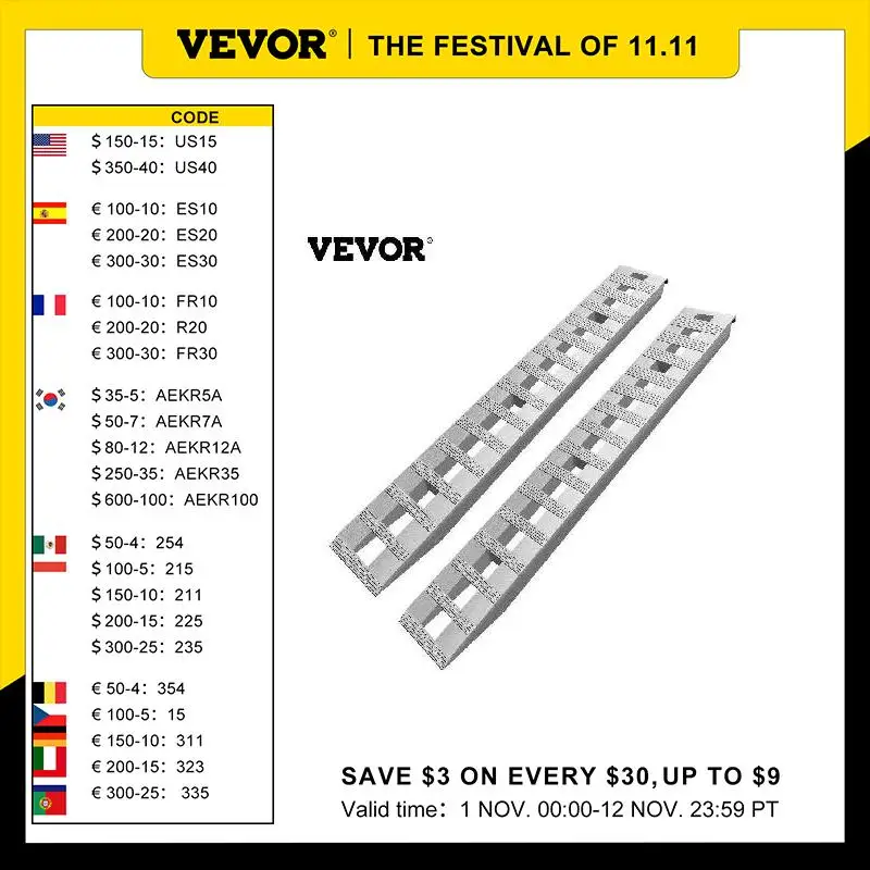 

VEVOR 84''x14'' 2 Pcs Aluminum Ramps 6000 LBS Weight Capacity 36'' High Motorcycle Loading Ramp Use for Motorbike Lawn Mower ATV