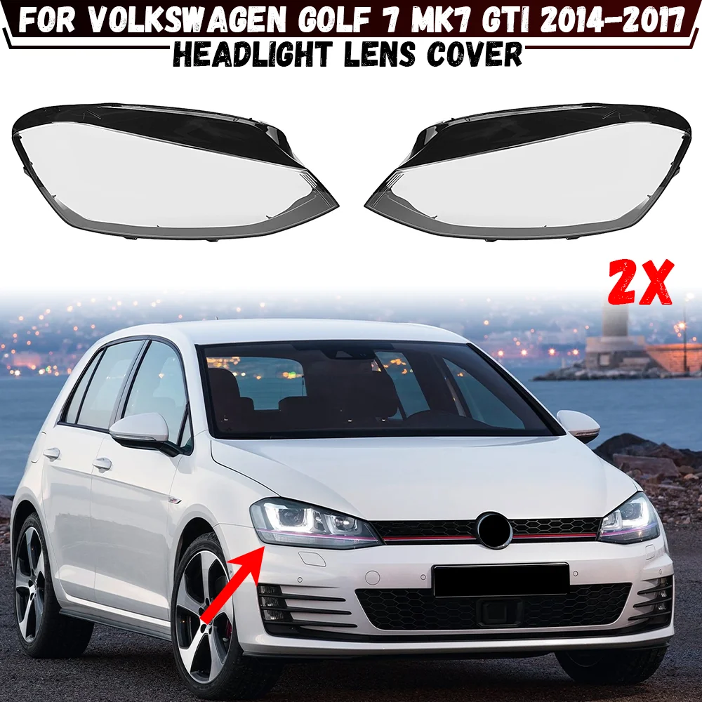 Фото Стеклянная крышка передней фары для Volkswagen VW Golf 7 MK7 GTI 2014-2017, сменная линза фары, замена плафона фары №1