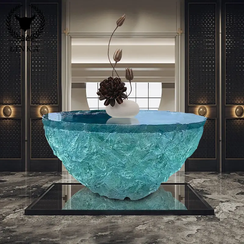 

Customized epoxy resin transparent coffee table, floor sculpture , living room, soft handicraft decorations