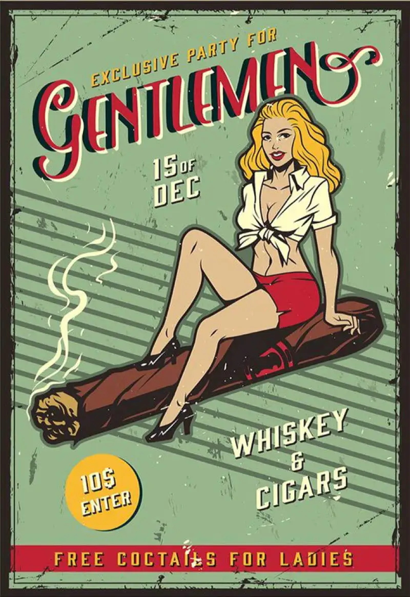 

New Vintage Retro Metal Tin Sign Exclusive Party for Gentlemen Whiskey & Cigars Free Coctails for Ladies Home Garage Bar Clu
