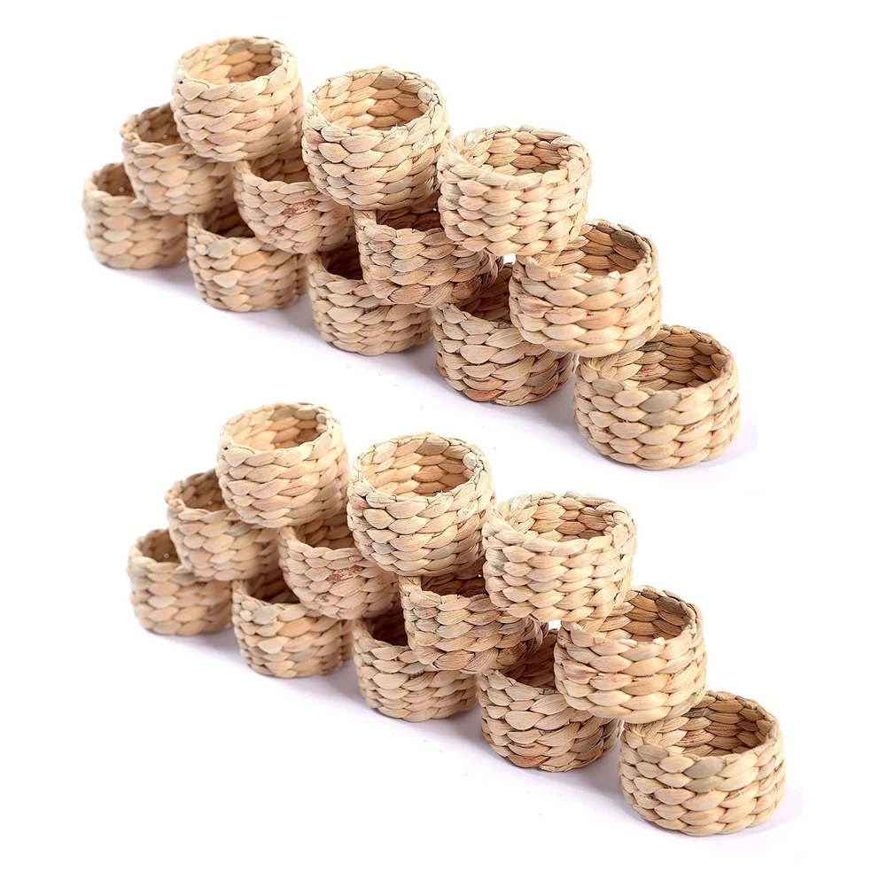 

24Pcs Napkin Rings Water Hyacinth Napkin Holder Rings - Rustic Napkin Rings for Birthday Party Dinner Table Decoration