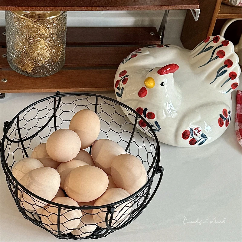 Фото Керамическая корзина для хранения яиц с куриным дизайном, железная корзина вмещает яйца 20-25 лет, держатель для яиц, чехол-органайзер, контейнер, держатель корзины для яиц №3