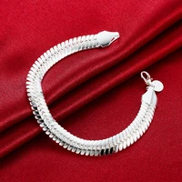 factory outlets fashion 925 stamp silver color bracelet for men 10mm flat snake bone chain luxury jewelry wedding party gifts