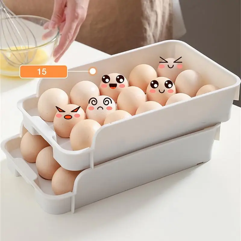 

Egg Container Rolling Egg Holder Artifact Can Be Stacked Egg Basket Container Organizer for Kitchen Stackable PP Egg Tray