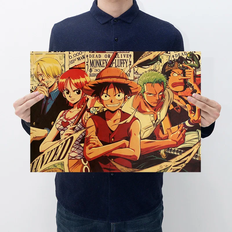 

Vintage Posters One Piece Anime Children Room Living Wall Decoration Cartoons Pirate Wanted Paintings Stickers Toys