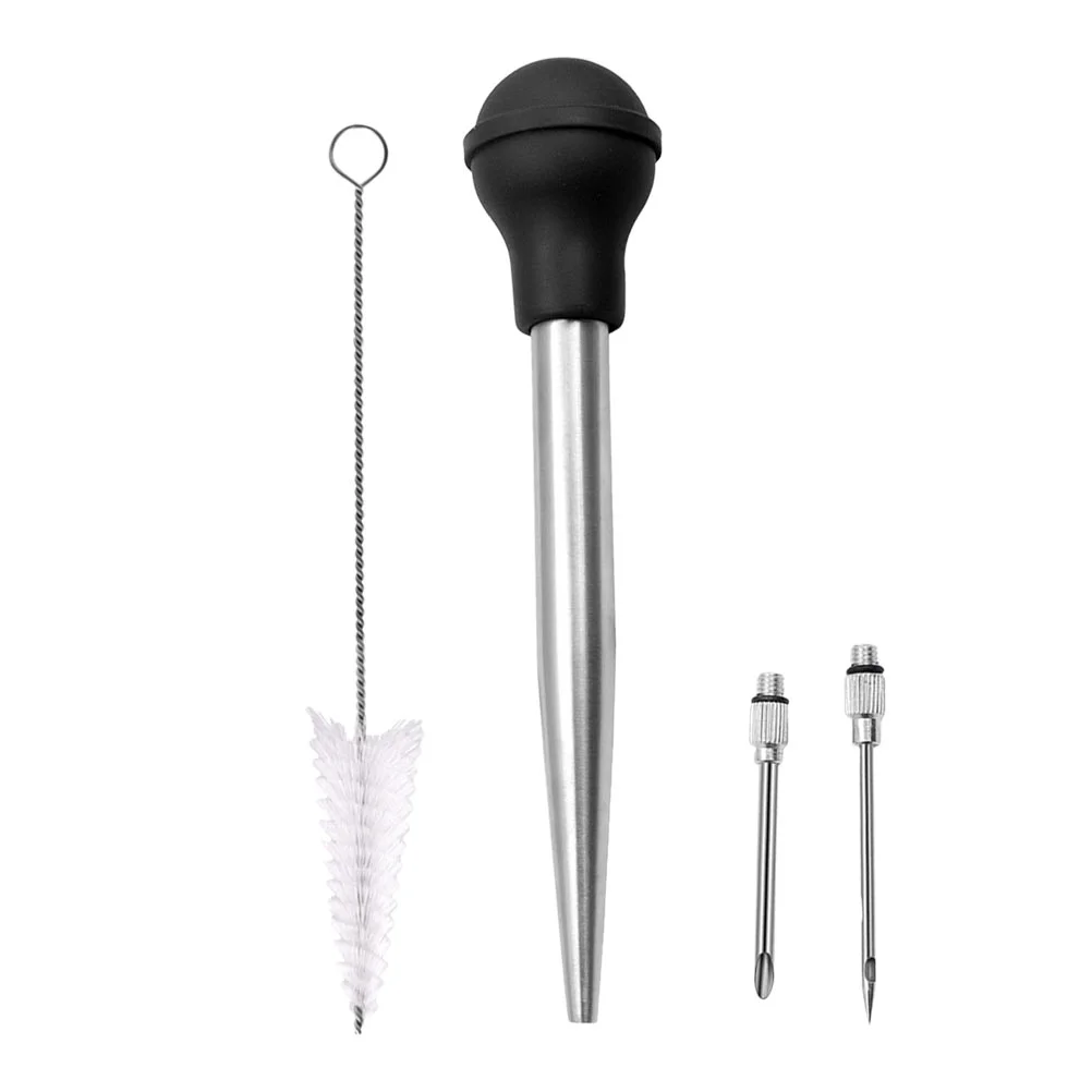 

Grill Cleaning Brush Turkey Seasoning Pump Barbecue Injector Syringe 26X5.6CM Meal Needle Black 304 Stainless Steel Meat Spice