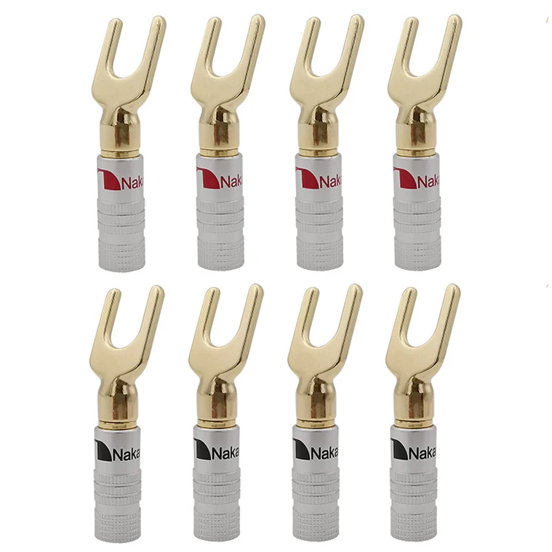 

8Pcs Gold-plated Y / U Type Banana Plug Fork Spade Speaker Cable Wire Connector Adapter Audio Cable Terminals