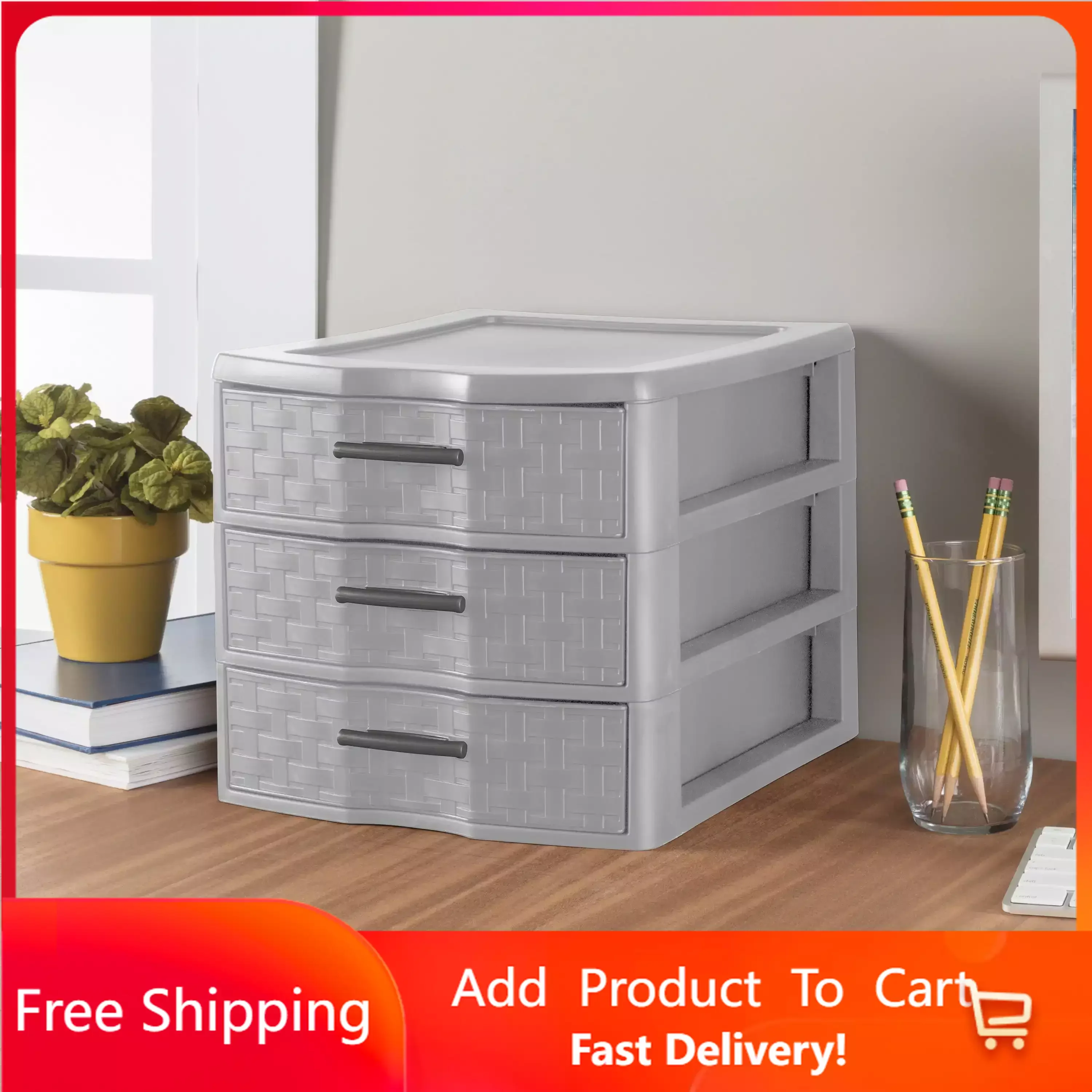 

Medium Weave 3 Drawer Unit Plastic, Cement, Set of 4 Office Desk Accessories Home Office