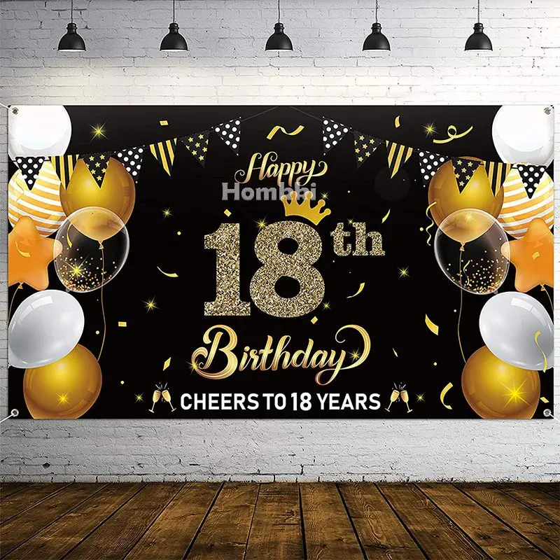 

Happy 18th Birthday Backdrop Party Decor Photo Props Banner Cheers to 18 Years Background Camping Shoot Photocall Prop Supplies