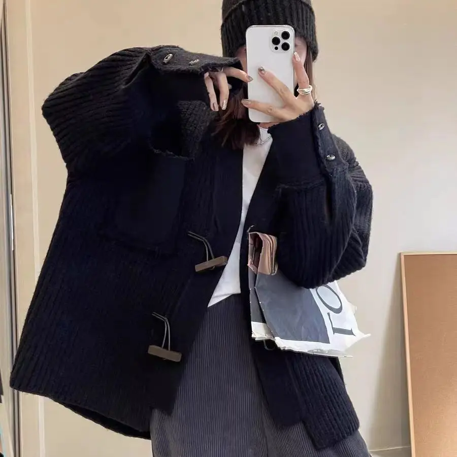 

2023 Autumn/Winter New Fashionable Western Heavy Industry Solid Color Thickened Loose Sweater Coat Cardigan Knit Fashion