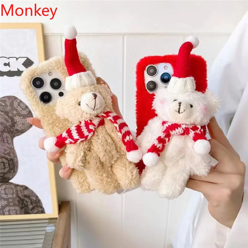 

Cartoon 3D Christmas Doll Phone Case For OPPO Reno 8 7 6 5 4 3 2 8Z 7Z 6Z 5Z 2Z A53 A9 A5 A36 A96 A52 Cute Plush Bear Soft Cover