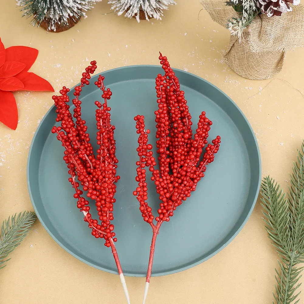 30/1PCS Holly Berries Stem Flowers Christmas Artificial Red Berry Branches DIY Wreath Gift Xmas Tree Ornaments Home Party Decor