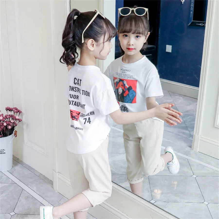 

Teen Girls Clothing Solid Tshirt + Pants Girls Outfits Casual Tracksuit Girl Summer Children's Tracksuit 6 8 10 12