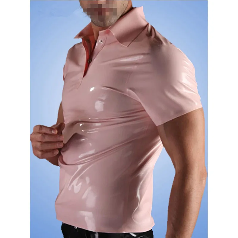 

Handmade Short Sleeved Men Babay Pink Latex Polo Shirt Fashion Rubber Shirts Fashion Tops