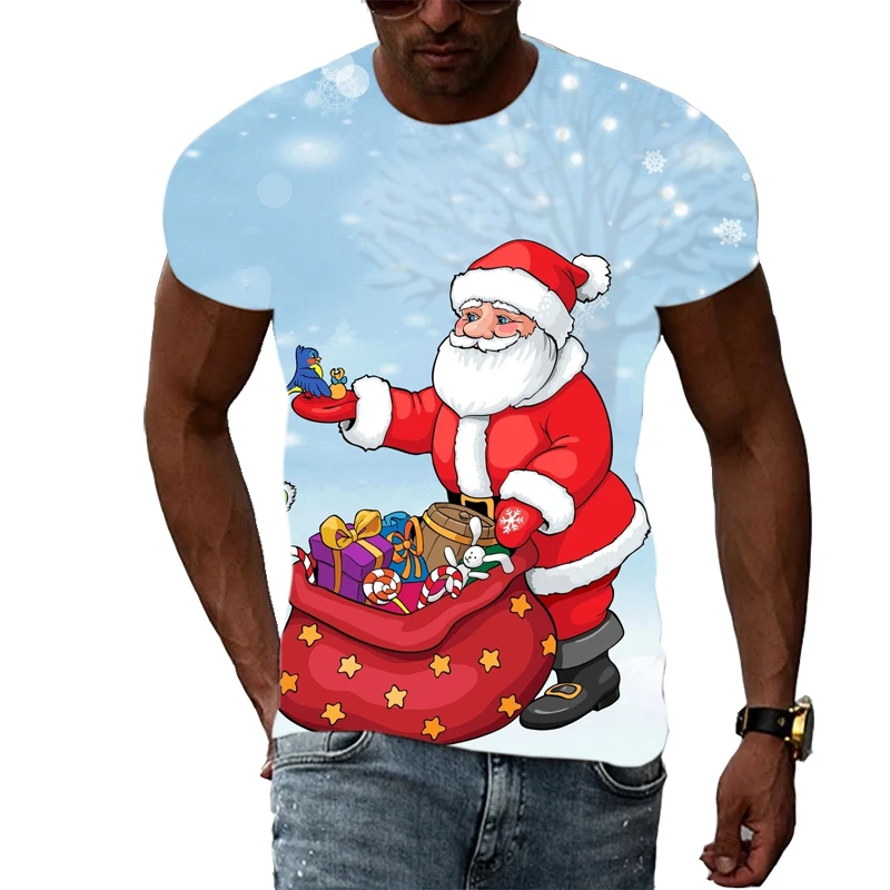

New Hip Hop Creative Tee Shirt Clothing Tops Fashion Christmas T-shirt For Men Casual Holiday Print T-shirt Interesting Trend