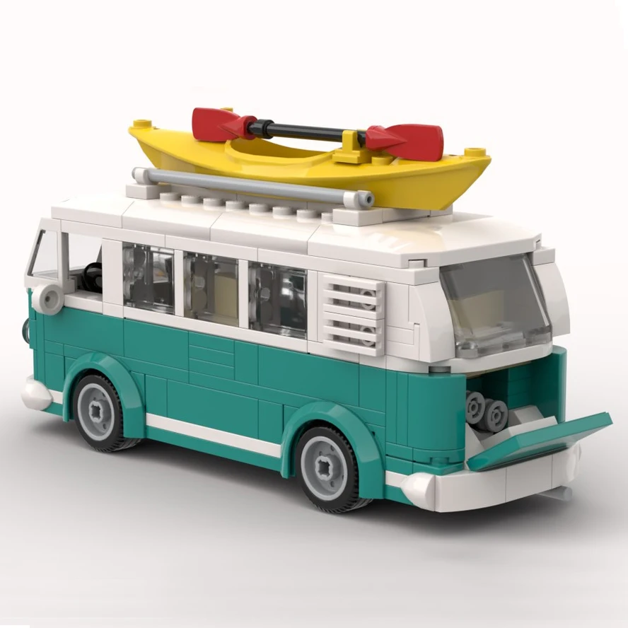 Фото Конструктор MOC Technical Car T1 Turquoise Camper Van, модель MOC-98772, креативные строительные блоки, модульная сборка, подарок на день рождения №3