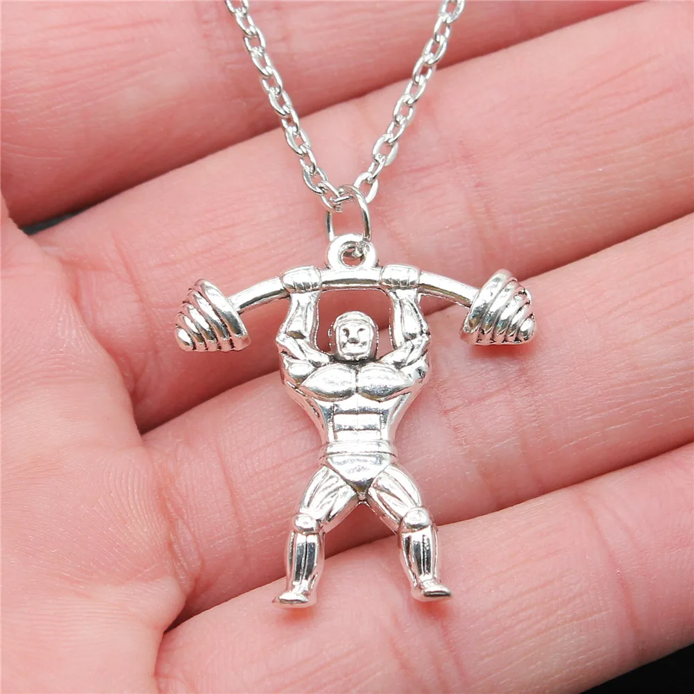 

Weight Lifter Fitness Necklace Handmade,Silver Color,Women Jewelry Accessory High Quality Pendant Gift