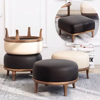 creative small leather stool vanity modern design coffee table low wooden chair portable taburete madera household furniture