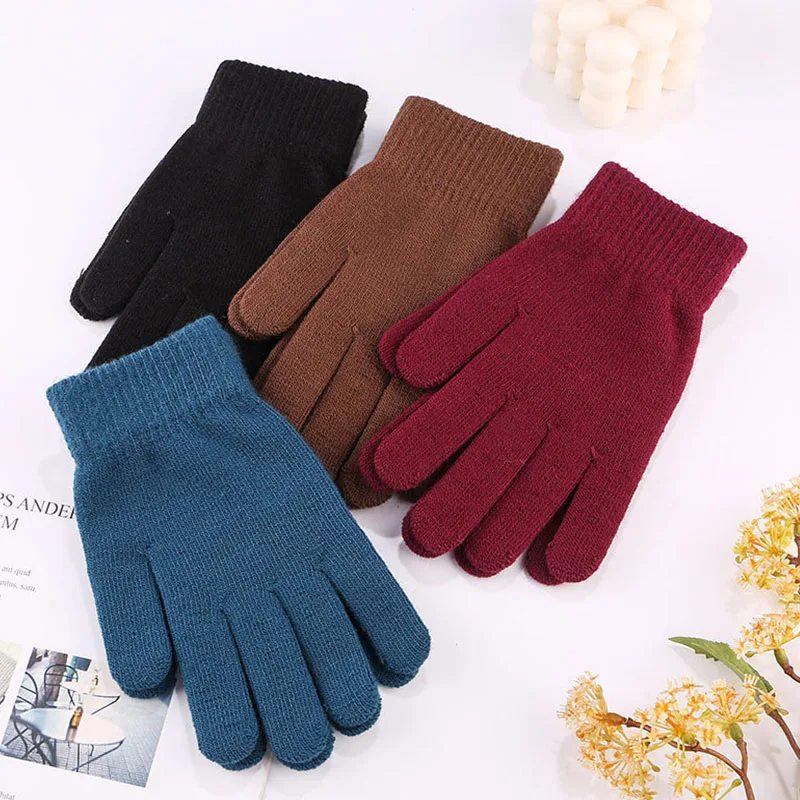 

1Pair Knitted Couple Gloves Winter Solid Color Full Finger Mittens Hand Warmer Men Women Gloves Thicken Cycling Gloves Christmas